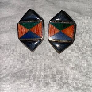 VINTAGE Stone Inlay Clip On Earrings